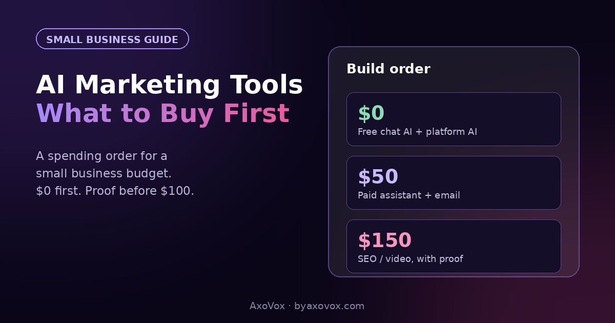 Budget build order for AI marketing tools: free tier, $50 stage, $150 stage