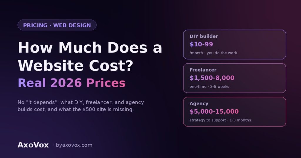 How much does a website cost in 2026 — price comparison of DIY builders, freelancers, and agencies with real ranges